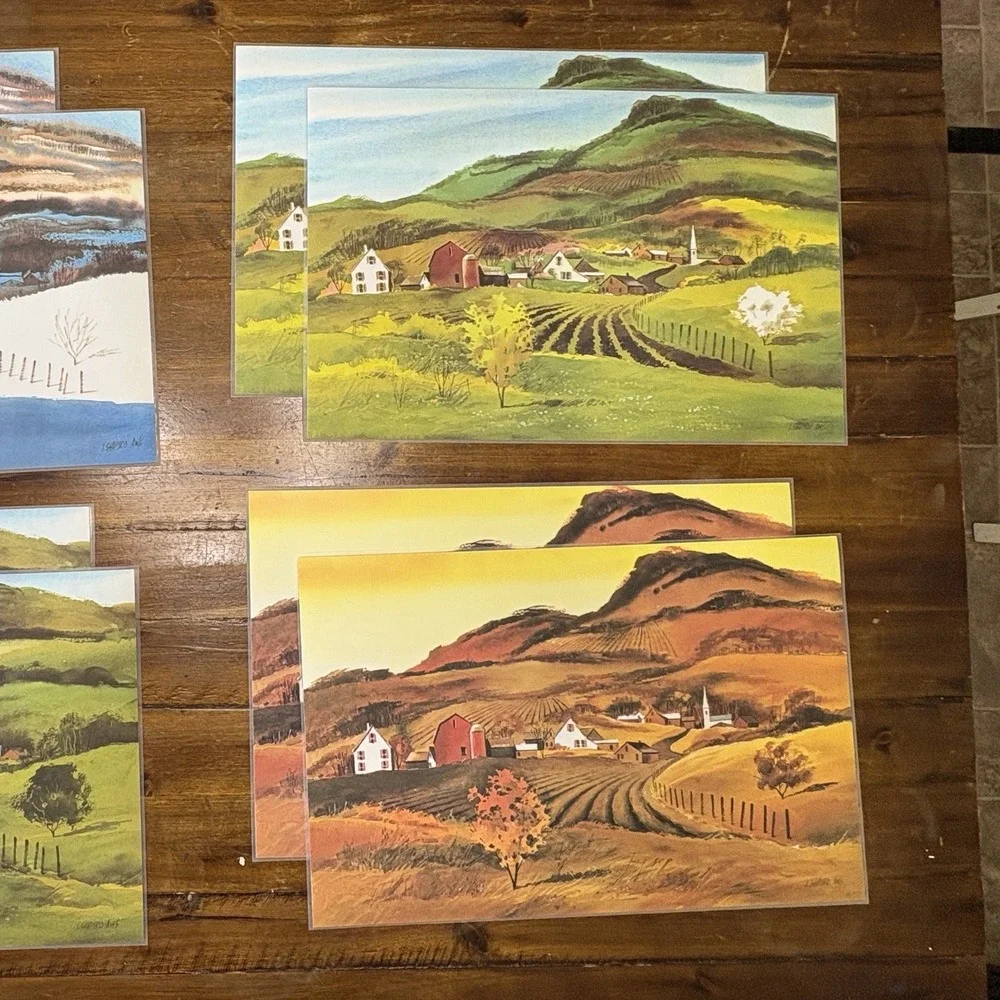 Shapiro AWS Four Seasons Vinyl Placemats Set 8 Farm Country Landscape Cottage